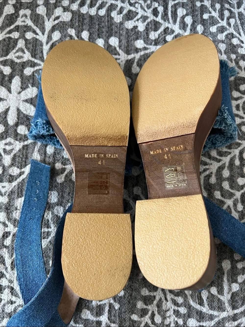 Free people frayed denim chunky wood heel platform sandals